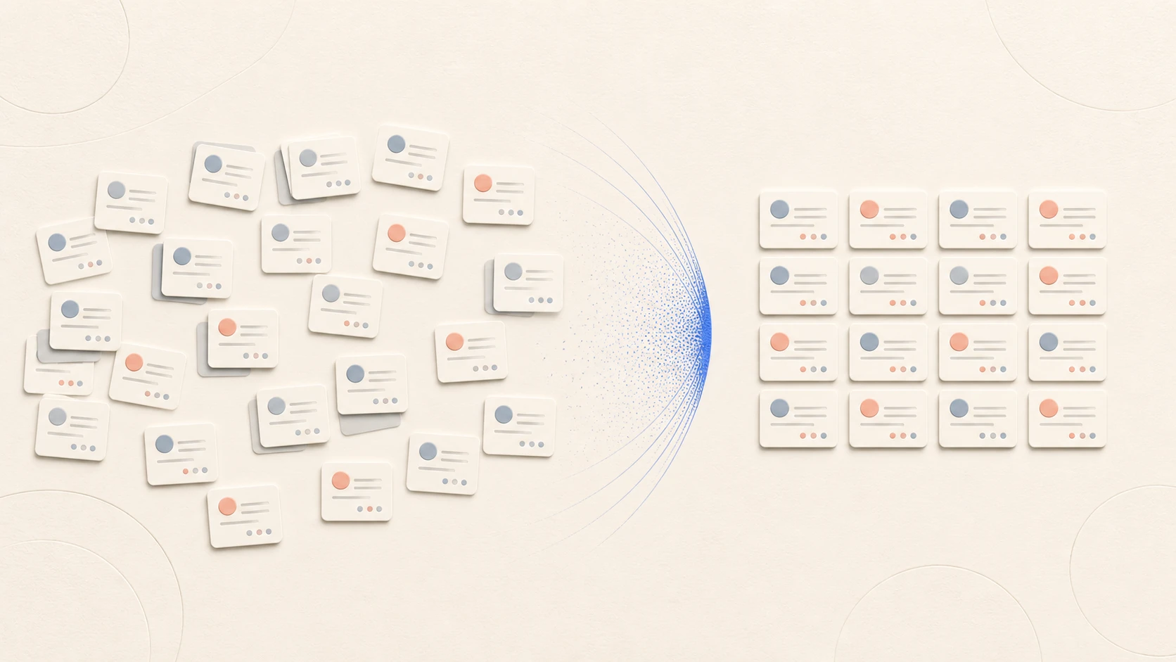 CRM records passing through identity, review, and controlled writeback stages